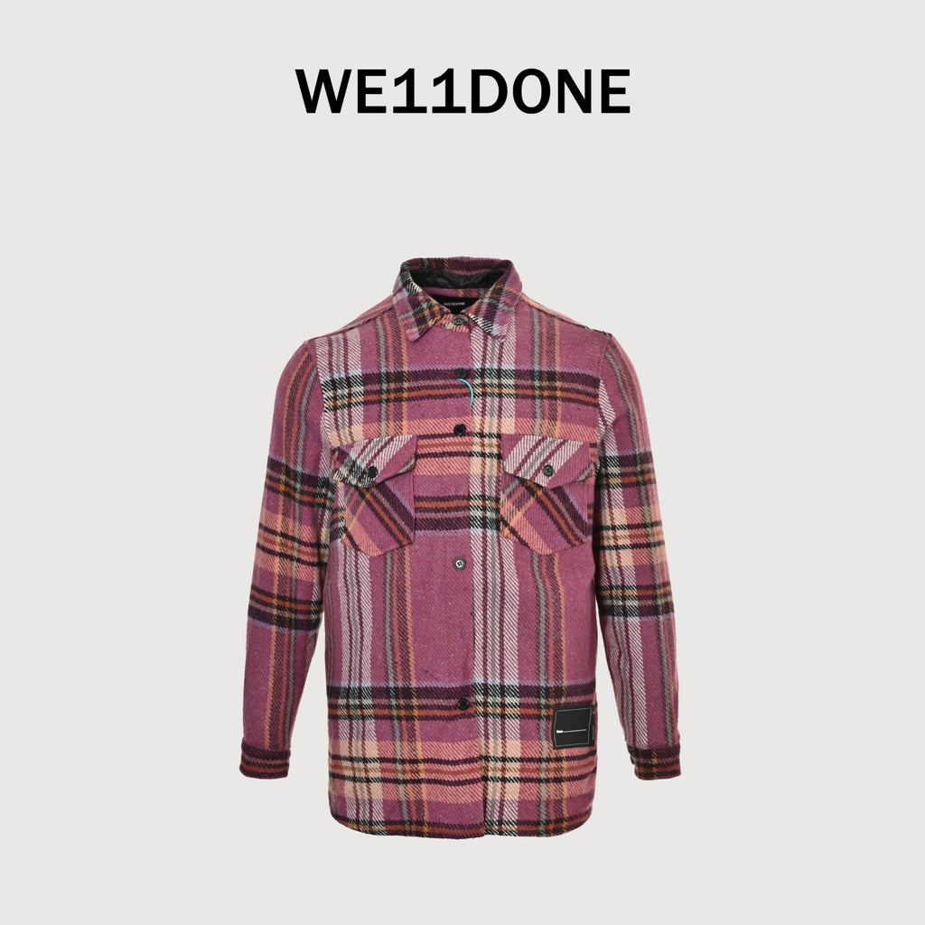 WE11DONE Pink Plaid Wool Overshirt Jacket