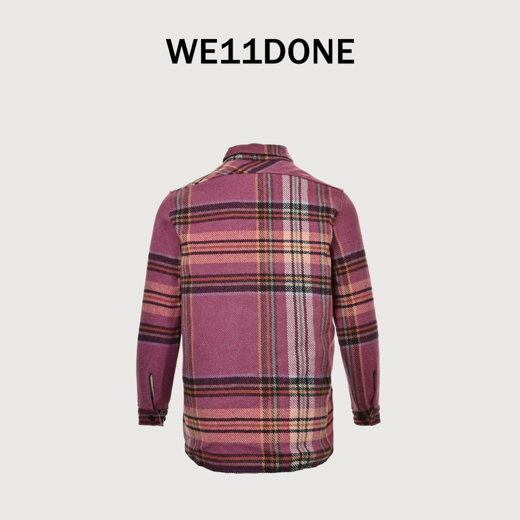 WE11DONE Pink Plaid Wool Overshirt Jacket