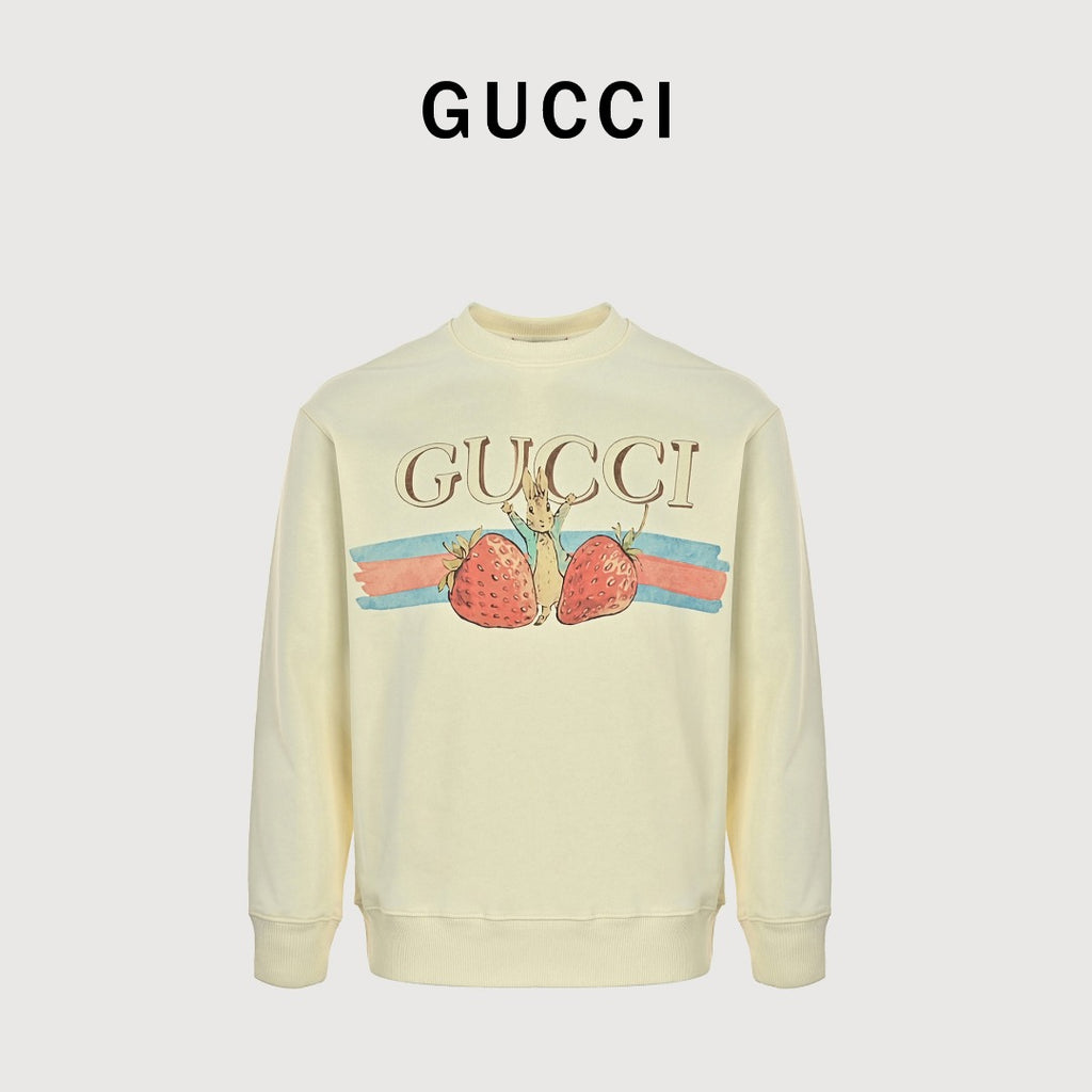 Gucci Whimsical Cartoon Strawberry Stripe Logo Series Crewneck Sweatshirt