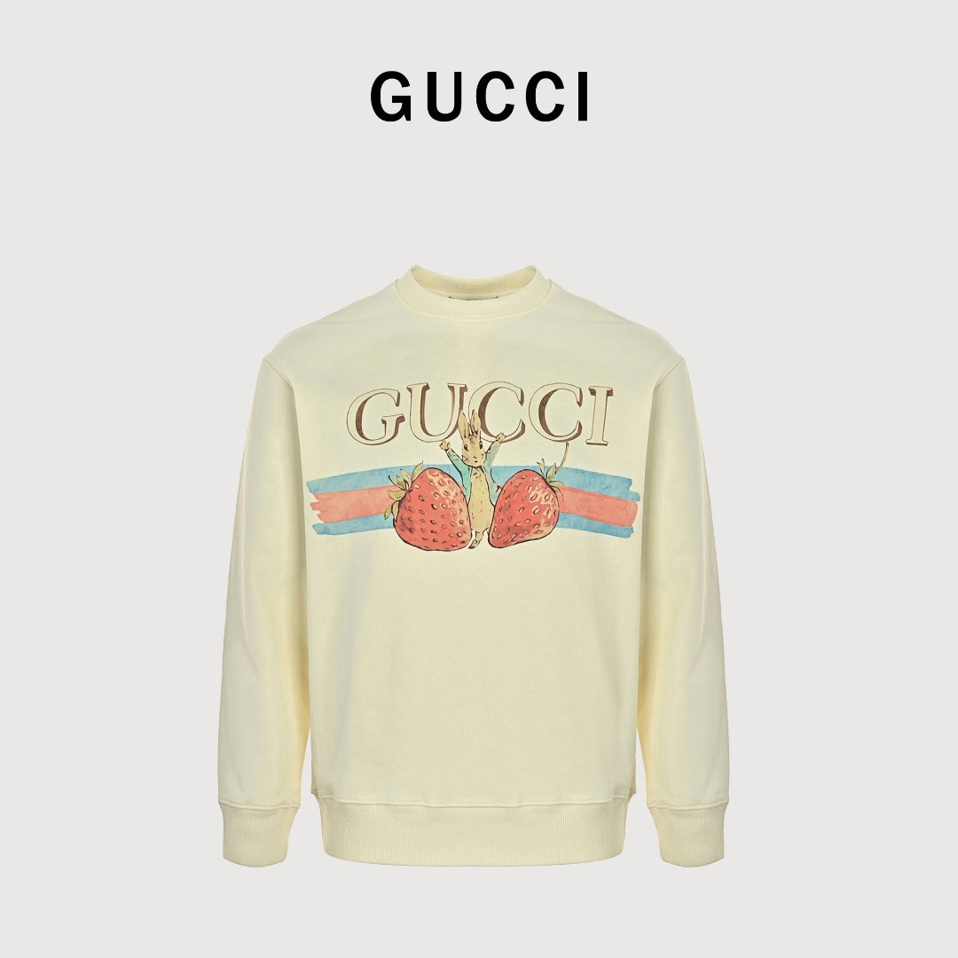 Gucci Whimsical Cartoon Strawberry Stripe Logo Series Crewneck Sweatshirt