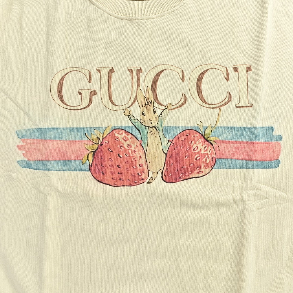 Gucci Whimsical Cartoon Strawberry Stripe Logo Series Crewneck Sweatshirt