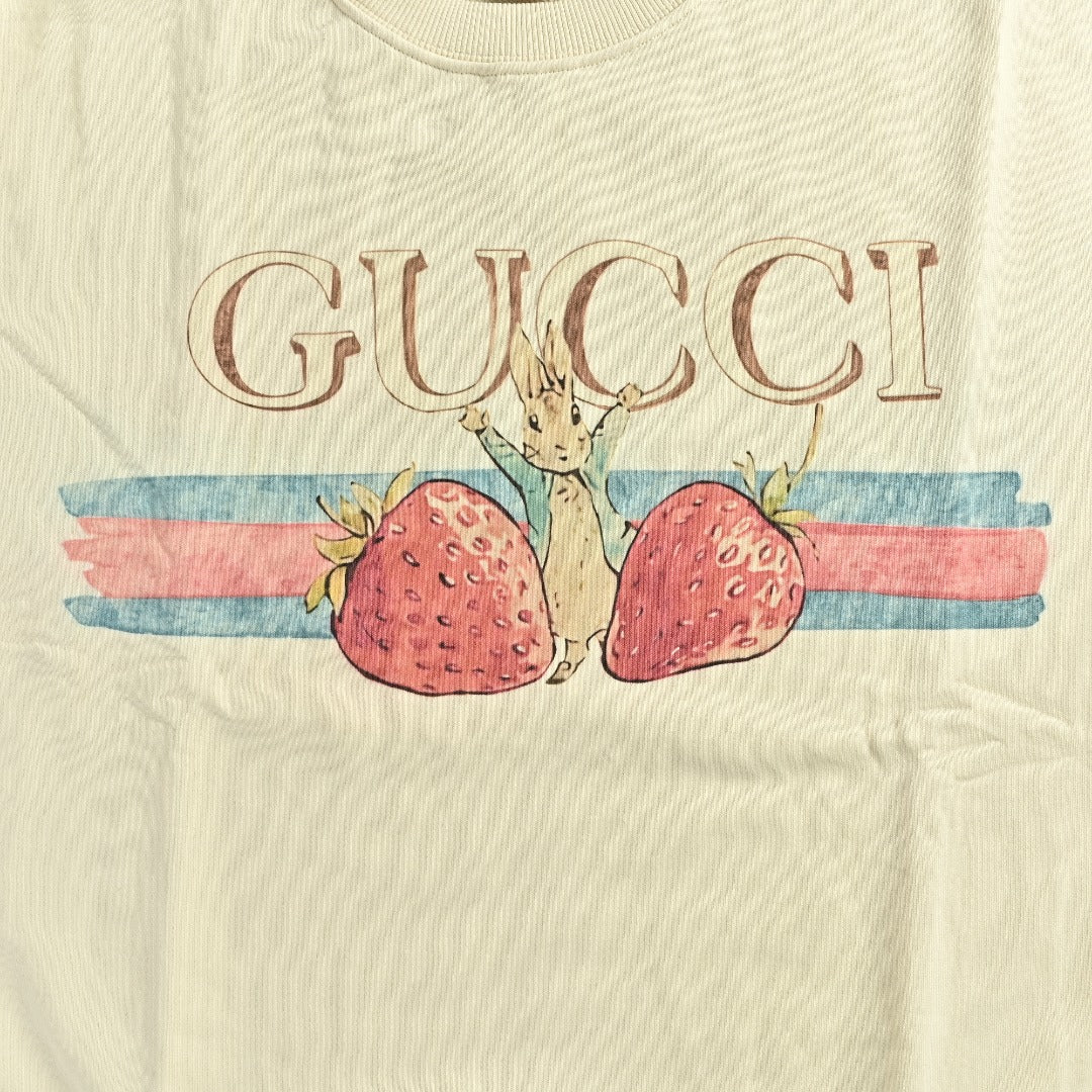 Gucci Whimsical Cartoon Strawberry Stripe Logo Series Crewneck Sweatshirt