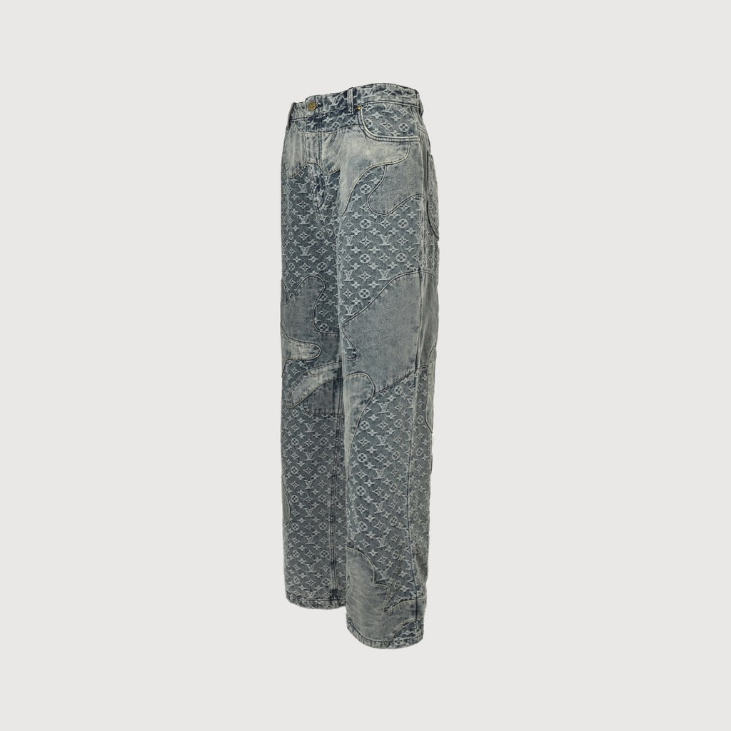 Louis Vuitton Heart Leather Patch Monogram Wide-Leg Jeans