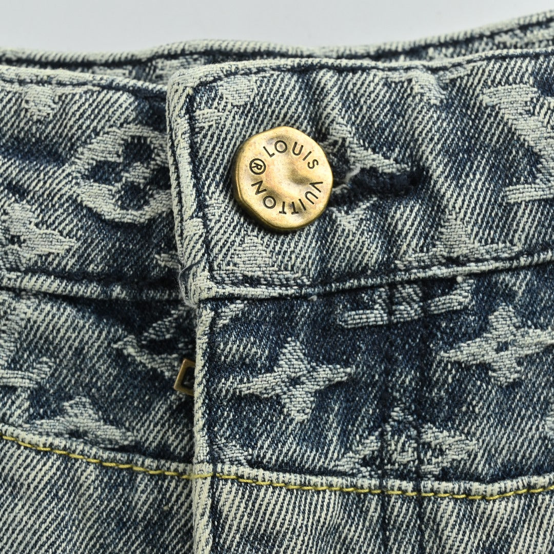 Louis Vuitton Heart Leather Patch Monogram Wide-Leg Jeans