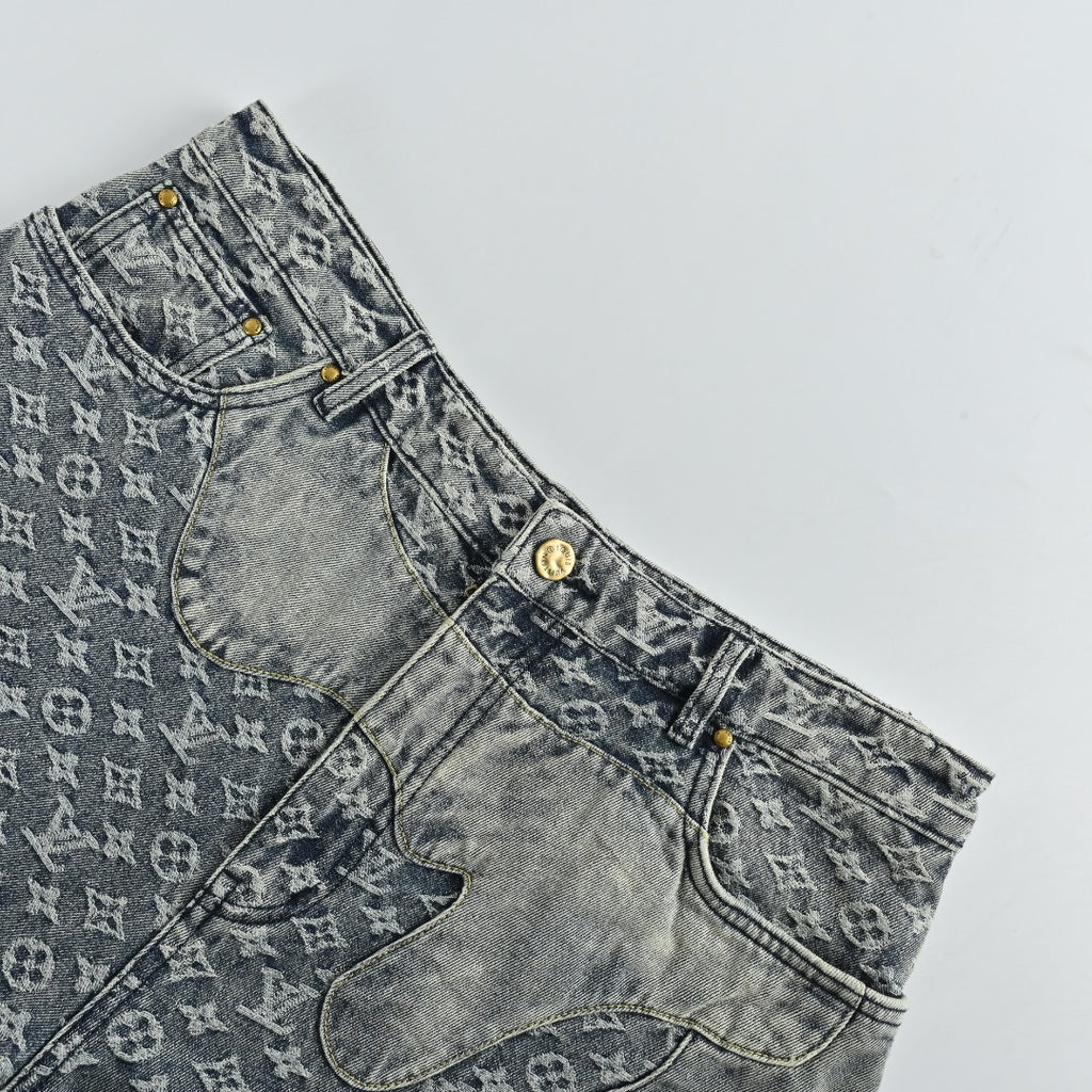 Louis Vuitton Heart Leather Patch Monogram Wide-Leg Jeans