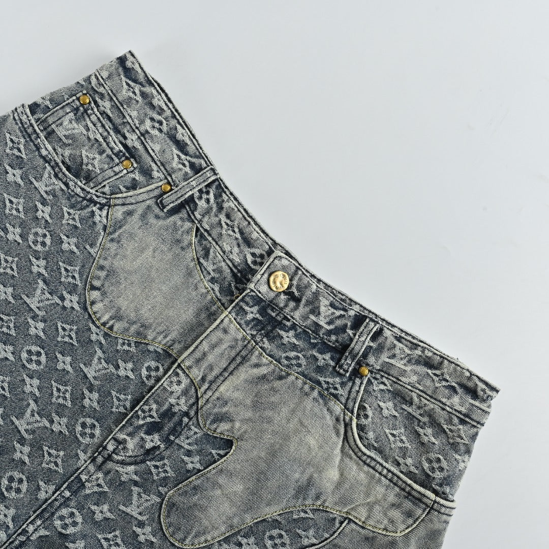 Louis Vuitton Heart Leather Patch Monogram Wide-Leg Jeans