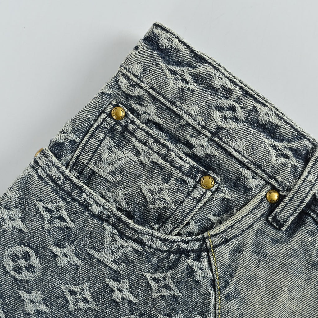 Louis Vuitton Heart Leather Patch Monogram Wide-Leg Jeans
