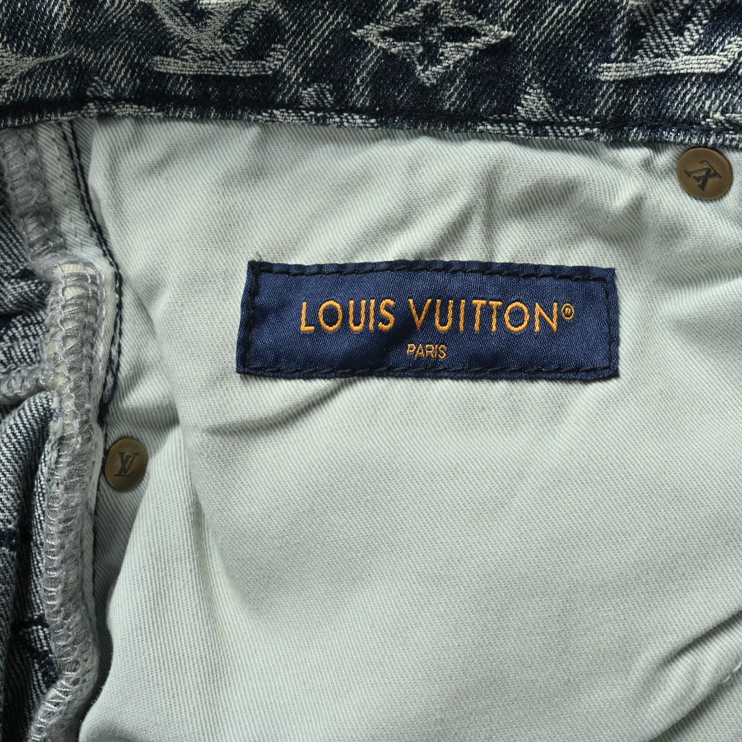Louis Vuitton Heart Leather Patch Monogram Wide-Leg Jeans