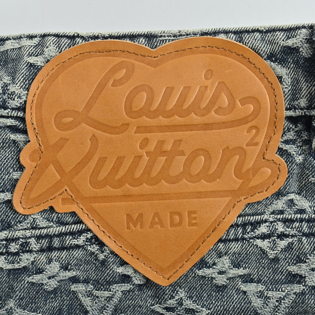 Louis Vuitton Heart Leather Patch Monogram Wide-Leg Jeans