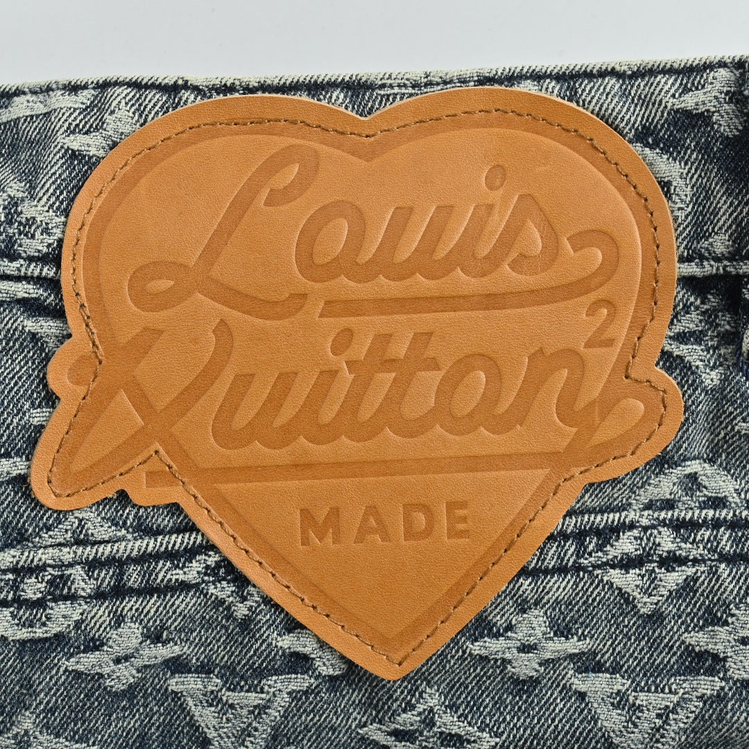 Louis Vuitton Heart Leather Patch Monogram Wide-Leg Jeans