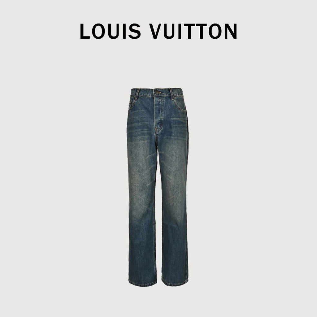 Louis Vuitton LV Leather Back Pocket Straight-Leg Jeans