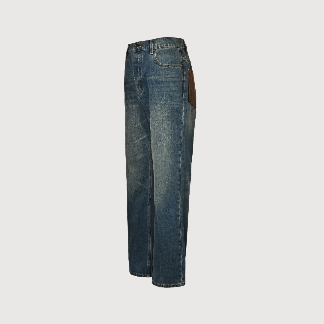 Louis Vuitton LV Leather Back Pocket Straight-Leg Jeans