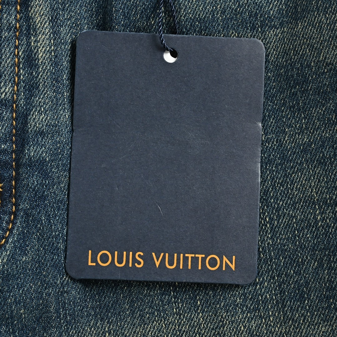Louis Vuitton LV Leather Back Pocket Straight-Leg Jeans