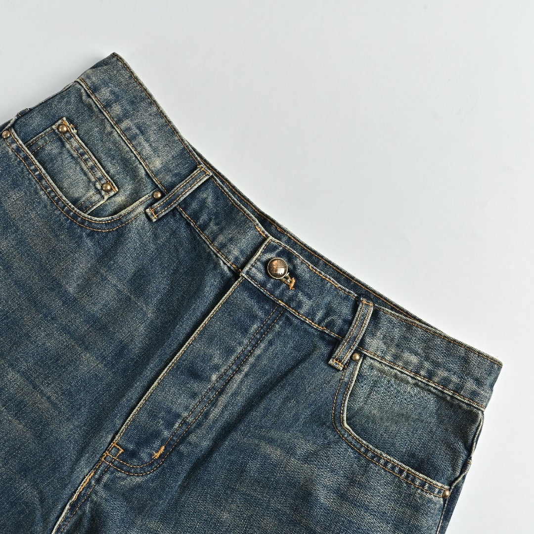 Louis Vuitton LV Leather Back Pocket Straight-Leg Jeans