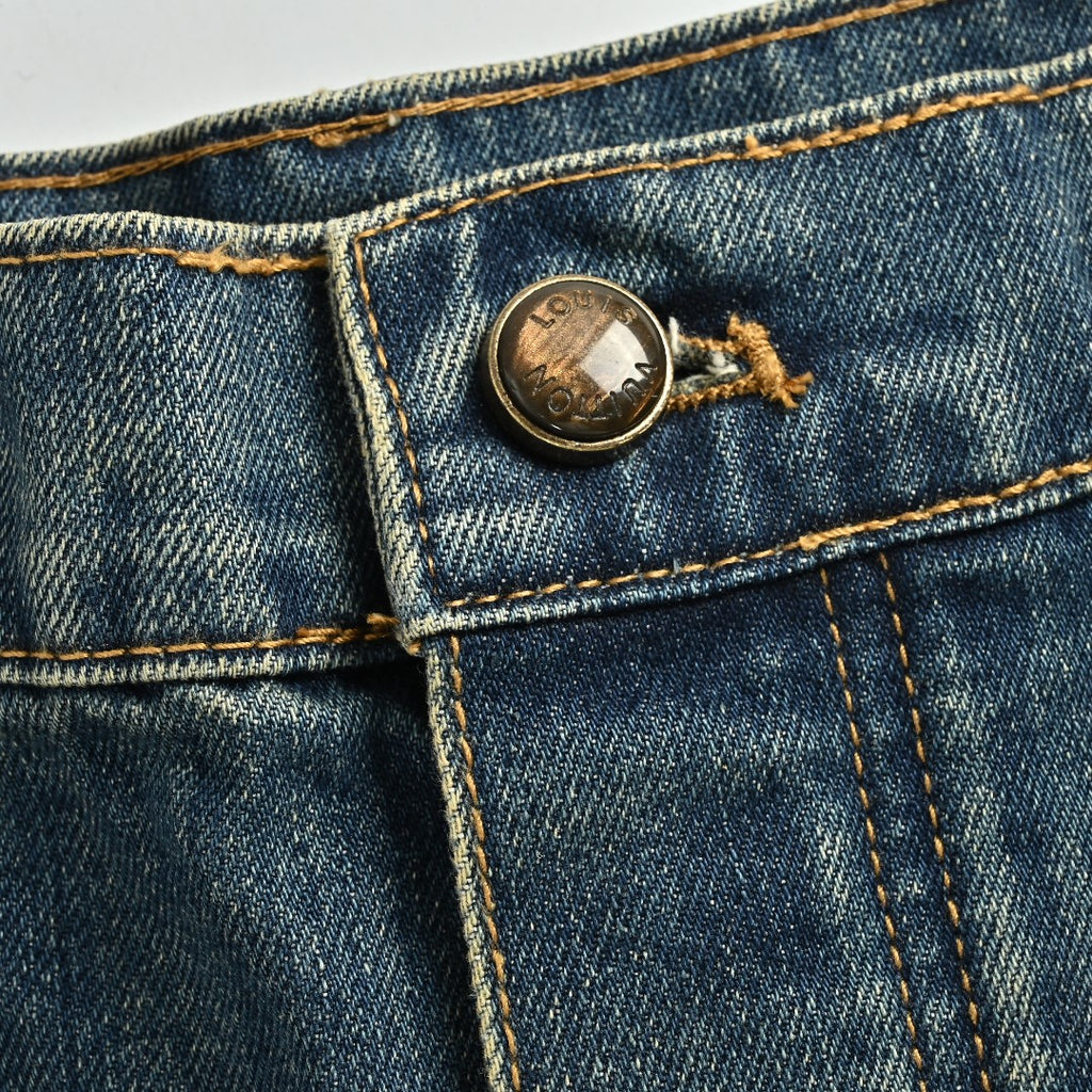 Louis Vuitton LV Leather Back Pocket Straight-Leg Jeans