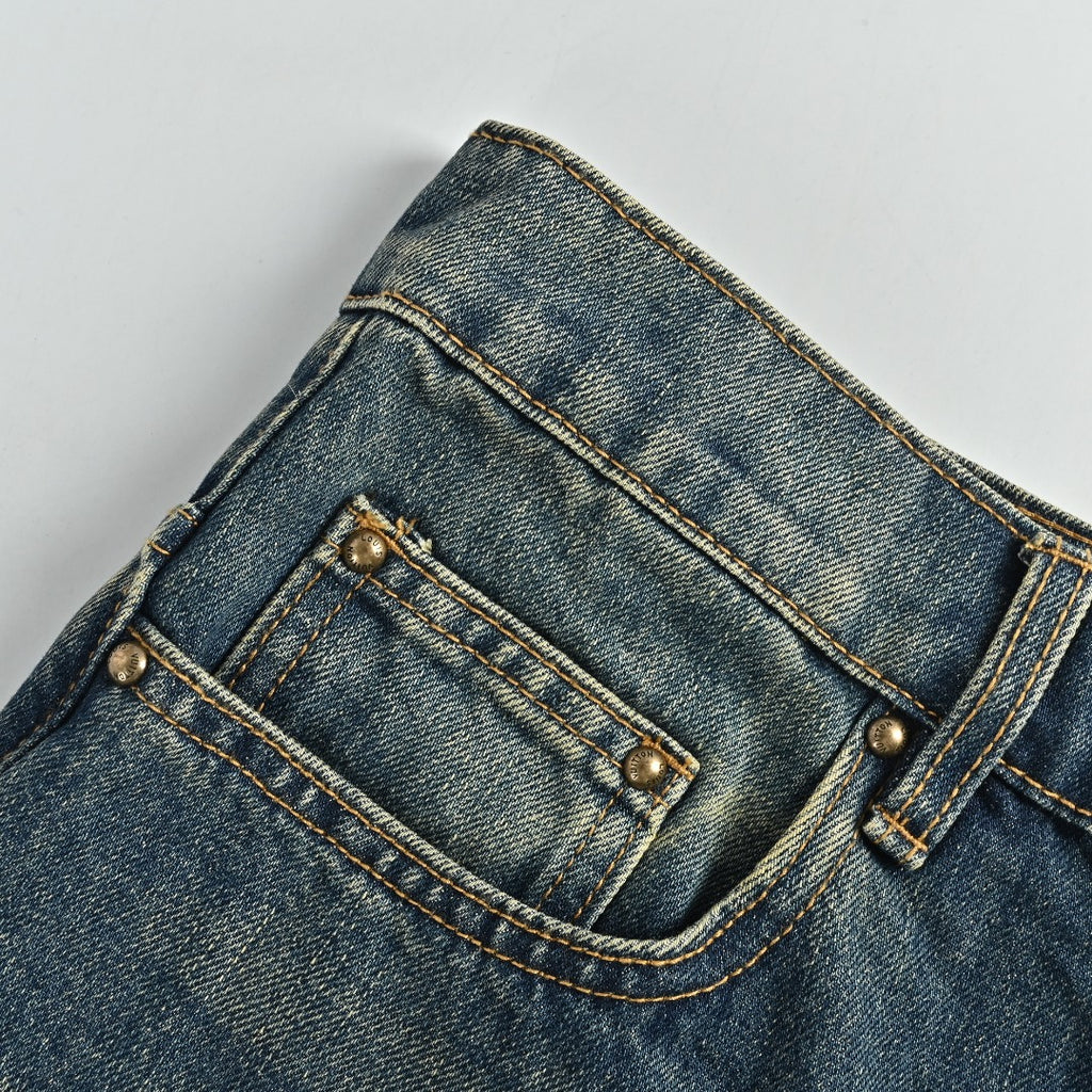 Louis Vuitton LV Leather Back Pocket Straight-Leg Jeans