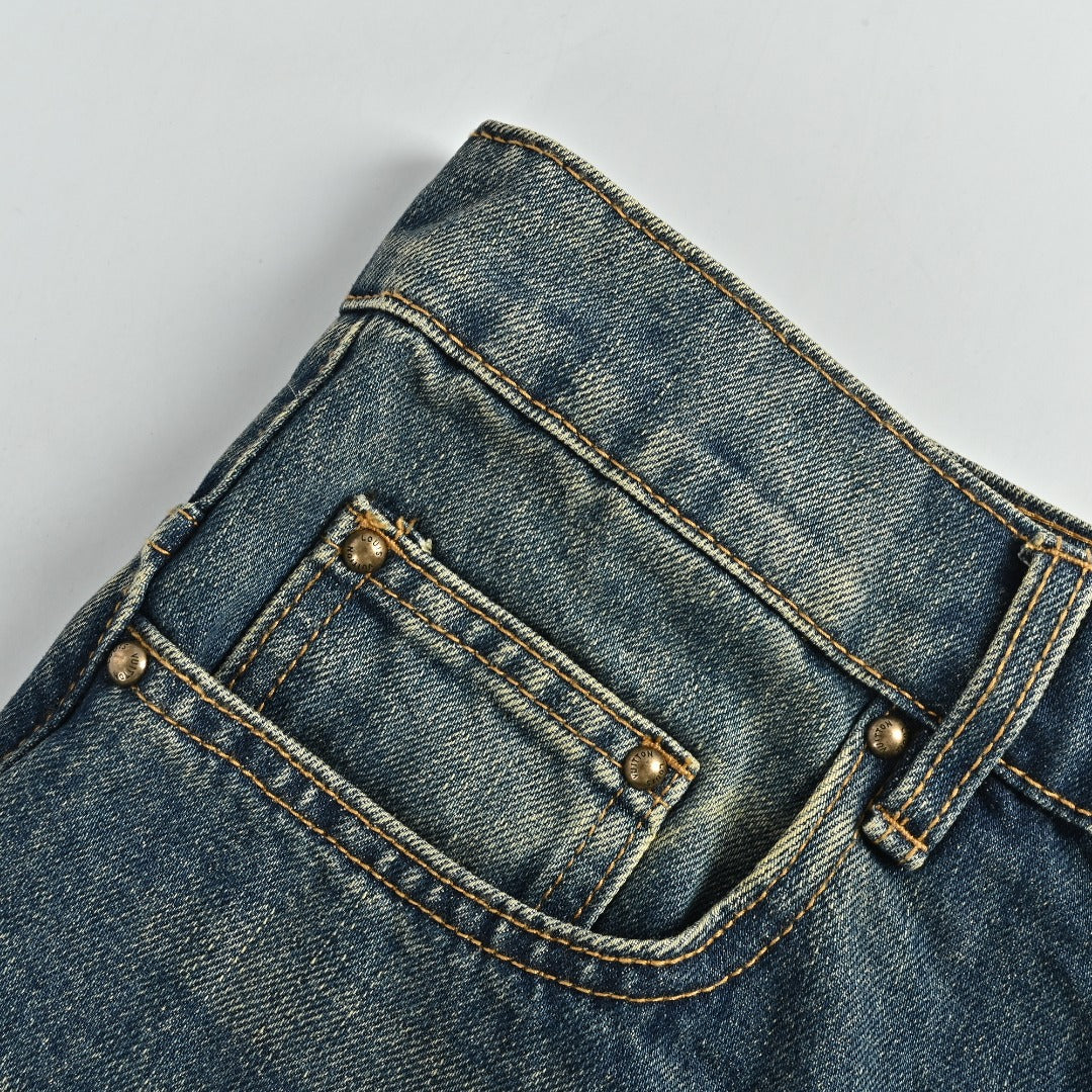 Louis Vuitton LV Leather Back Pocket Straight-Leg Jeans