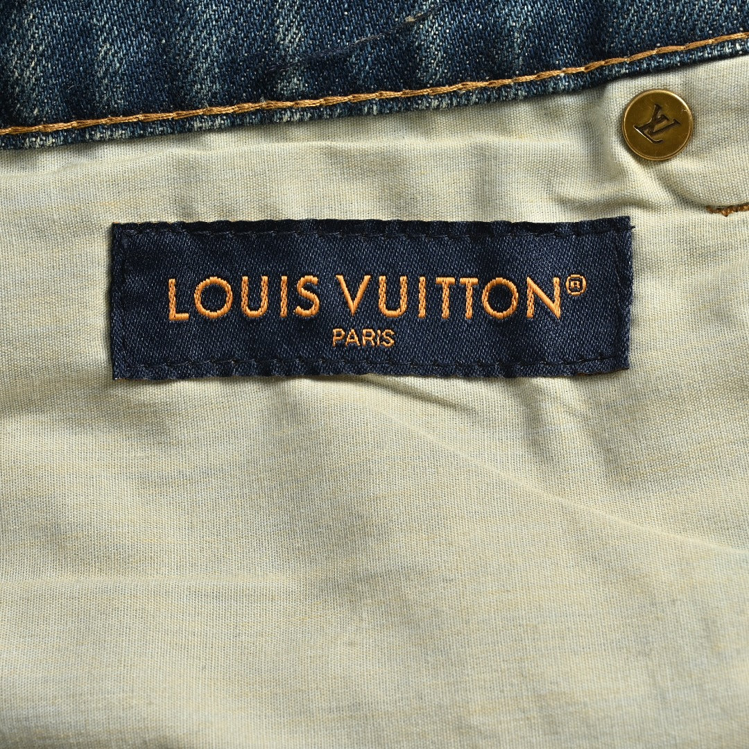 Louis Vuitton LV Leather Back Pocket Straight-Leg Jeans