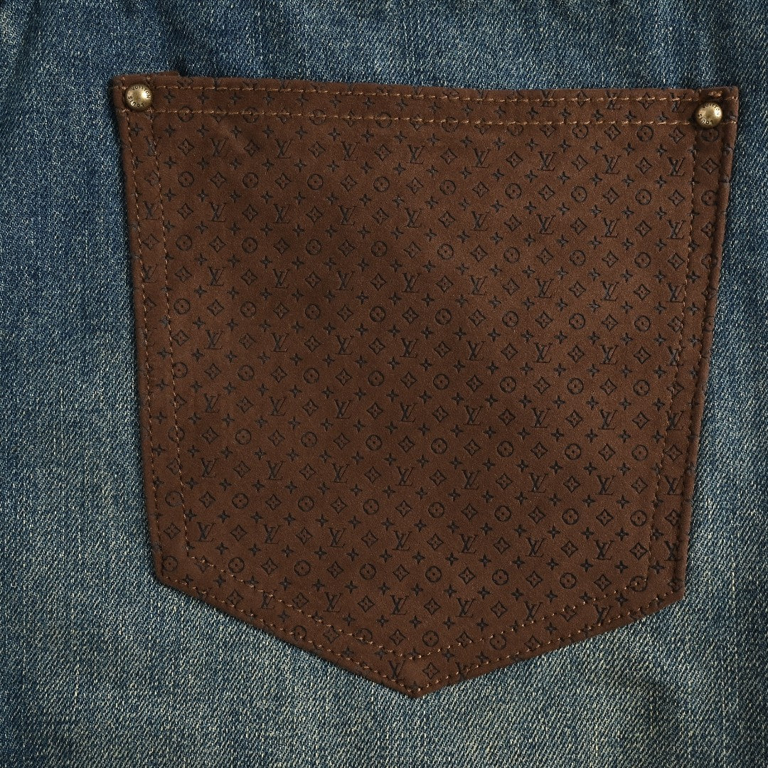 Louis Vuitton LV Leather Back Pocket Straight-Leg Jeans