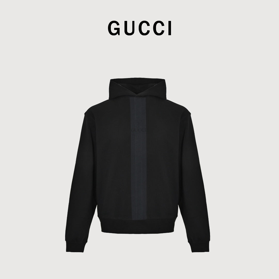 Gucci Front Web Stripe Hoodie Sweatshirt Black