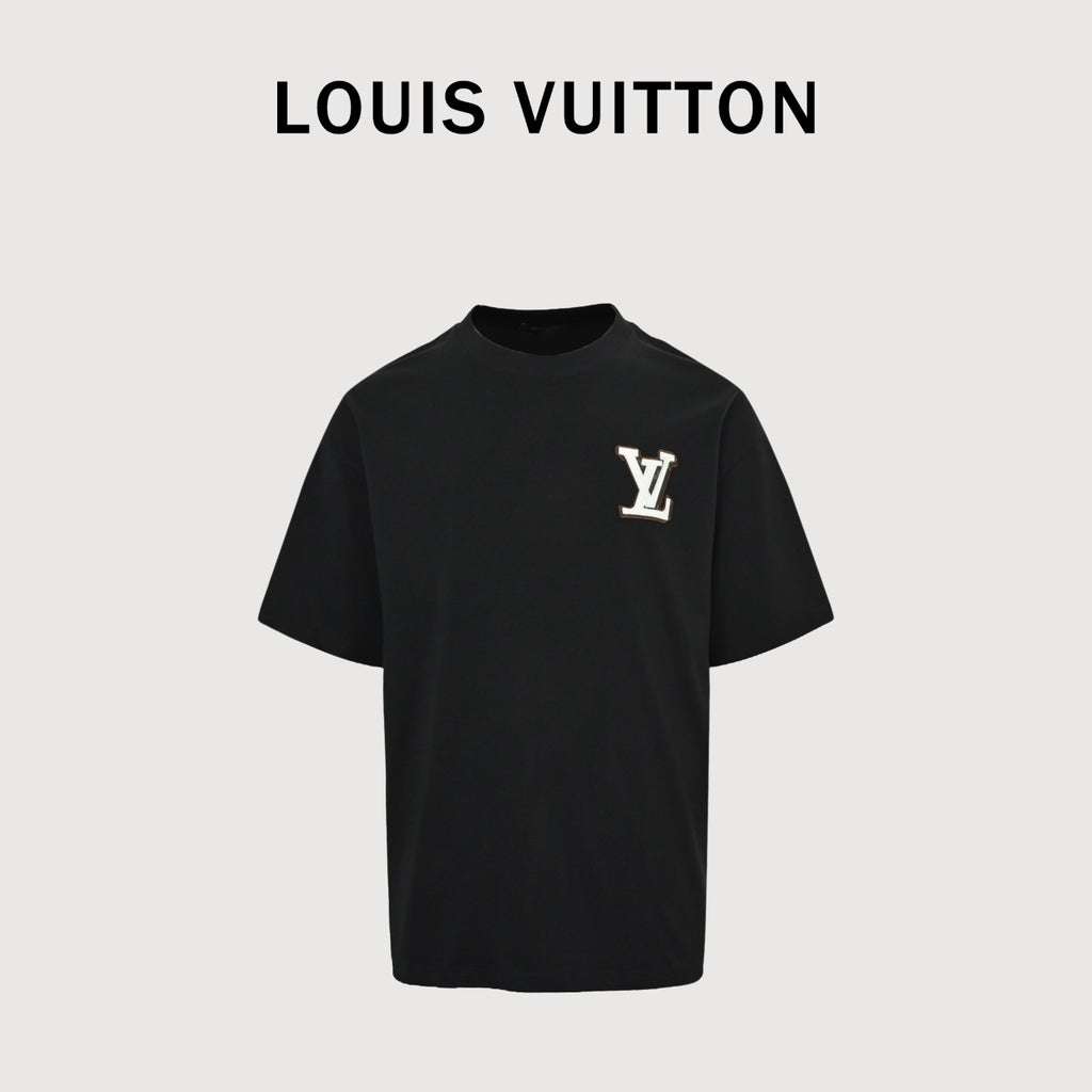 Louis Vuitton 26SS Front & Back Leather Letter Logo T-Shirt Black