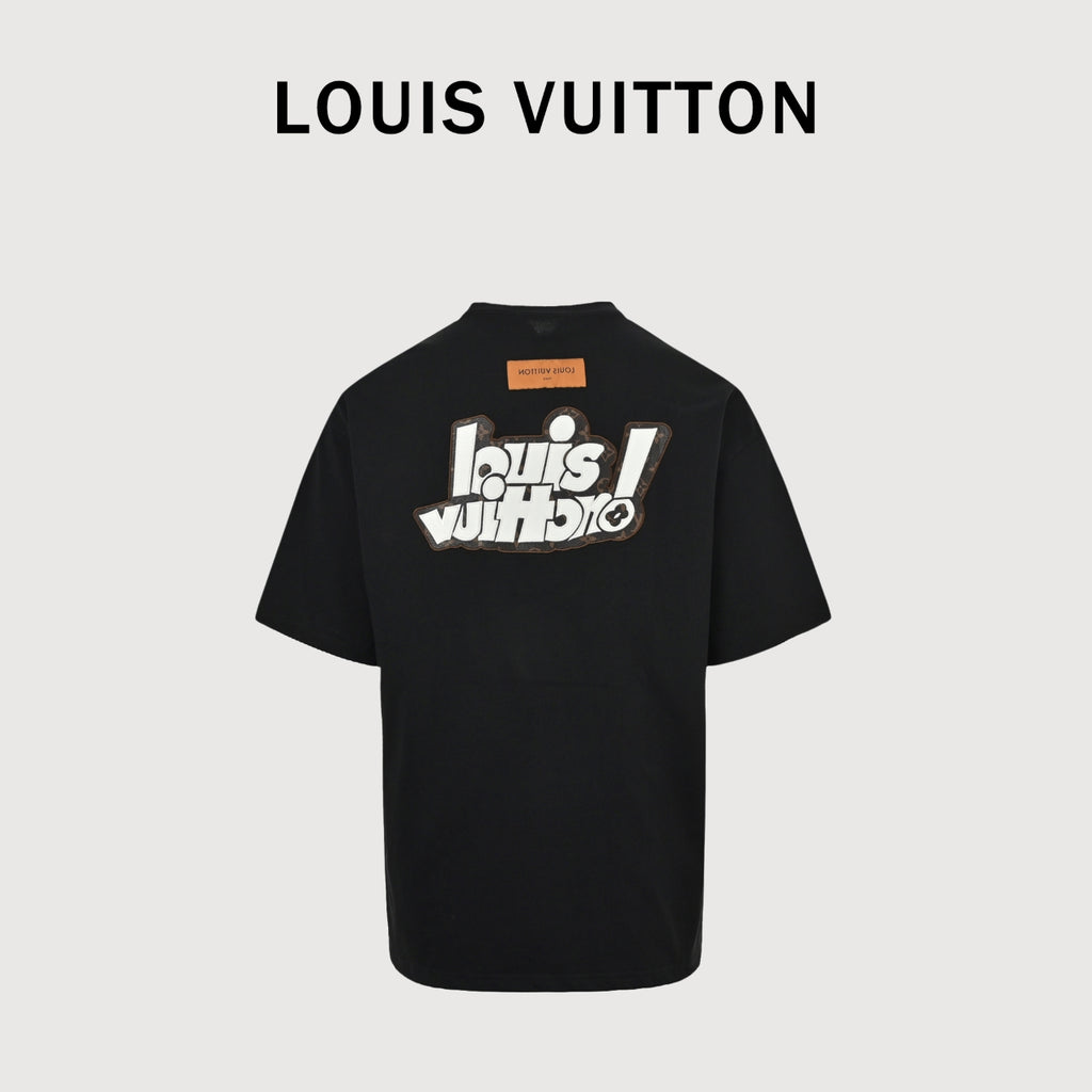 Louis Vuitton 26SS Front & Back Leather Letter Logo T-Shirt Black