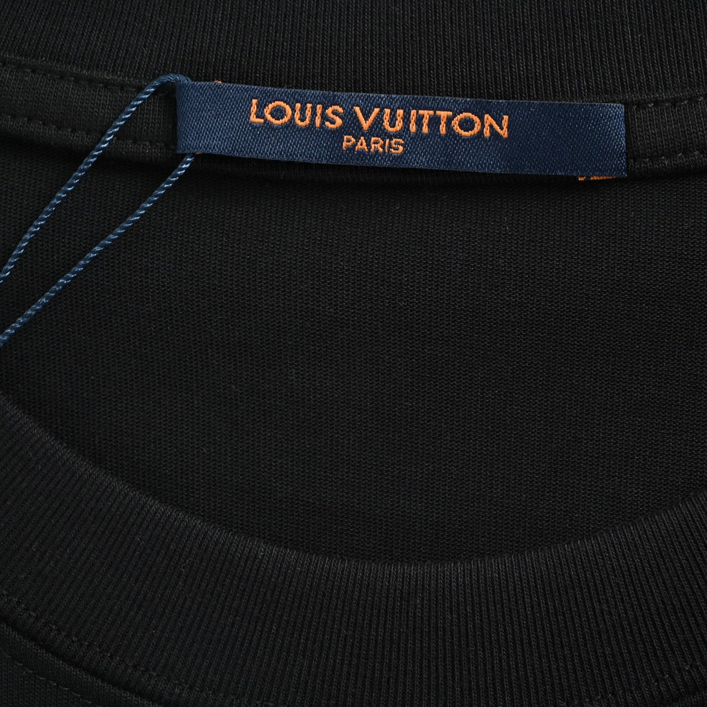 Louis Vuitton 26SS Front & Back Leather Letter Logo T-Shirt Black