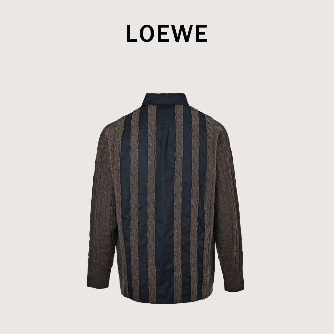 Loewe Anagram Vertical Stripe Embroidered Wool-Blend Long Sleeve Shirt