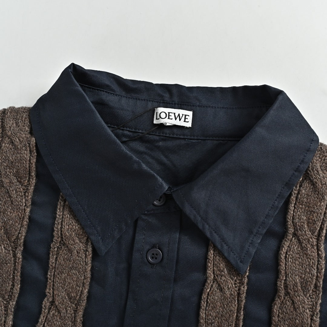 Loewe Anagram Vertical Stripe Embroidered Wool-Blend Long Sleeve Shirt