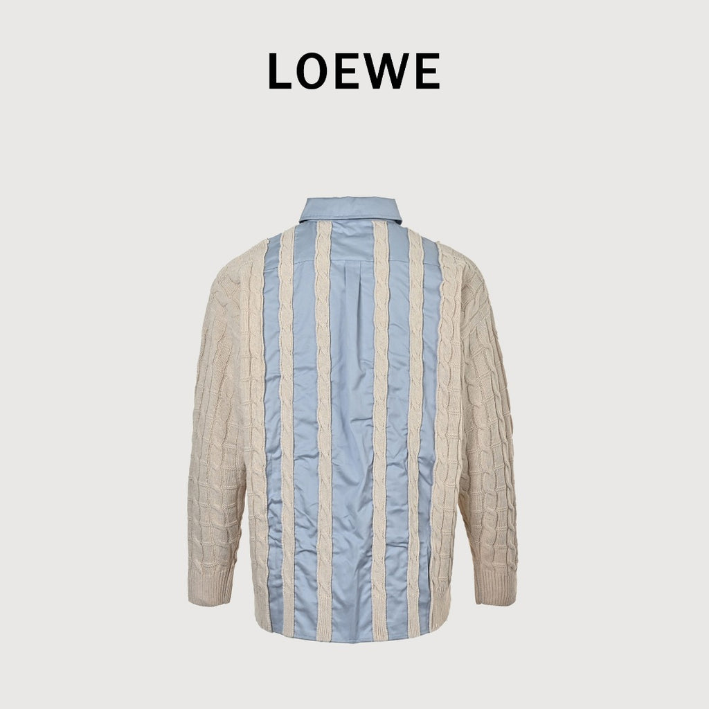 Loewe Anagram Vertical Stripe Embroidered Wool-Blend Long Sleeve Shirt – Sky Blue