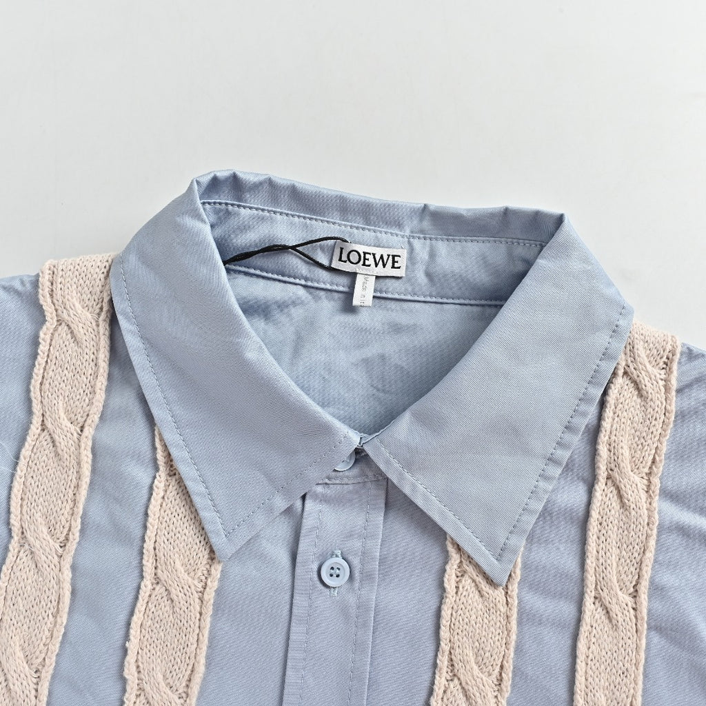 Loewe Anagram Vertical Stripe Embroidered Wool-Blend Long Sleeve Shirt – Sky Blue
