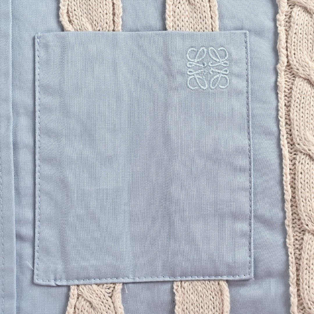 Loewe Anagram Vertical Stripe Embroidered Wool-Blend Long Sleeve Shirt – Sky Blue