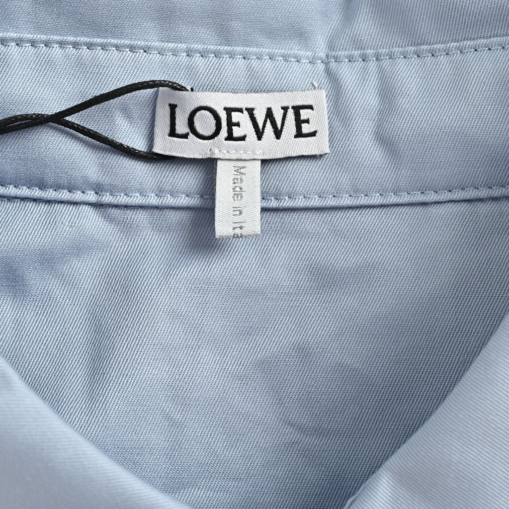 Loewe Anagram Vertical Stripe Embroidered Wool-Blend Long Sleeve Shirt – Sky Blue