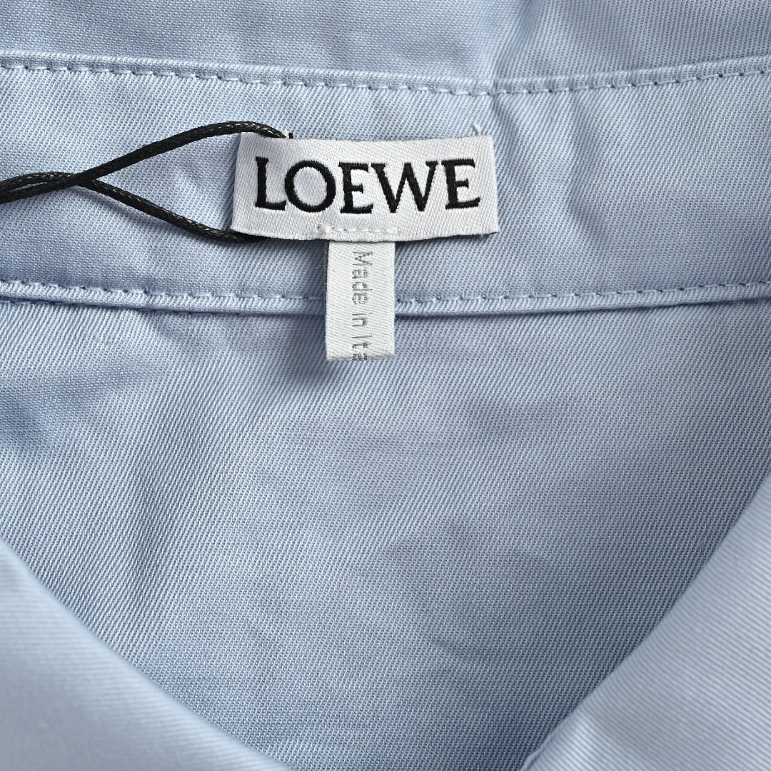 Loewe Anagram Vertical Stripe Embroidered Wool-Blend Long Sleeve Shirt – Sky Blue