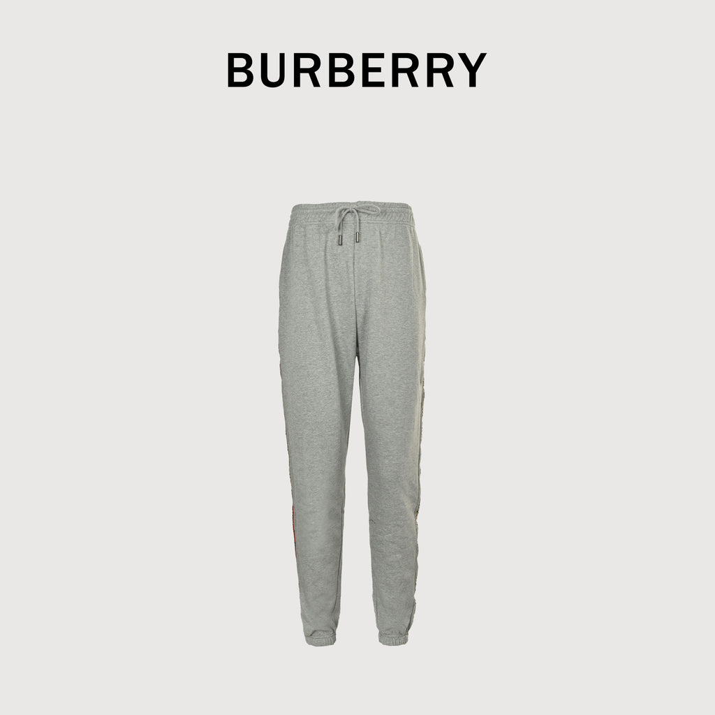 Burberry BBR Side Diamond Check Tape Track Pants — Grey