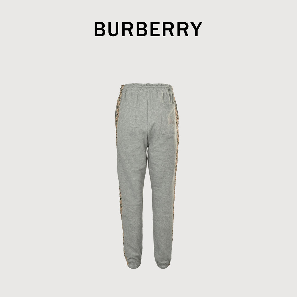 Burberry BBR Side Diamond Check Tape Track Pants — Grey