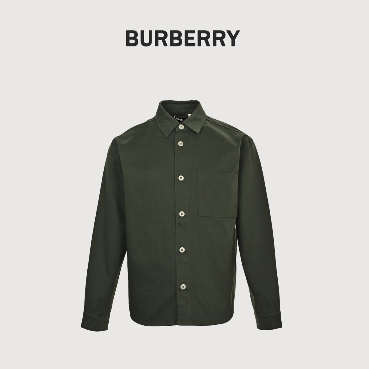 Burberry 25SS Shield Logo Spread Collar Denim Shirt Jacket — Olive