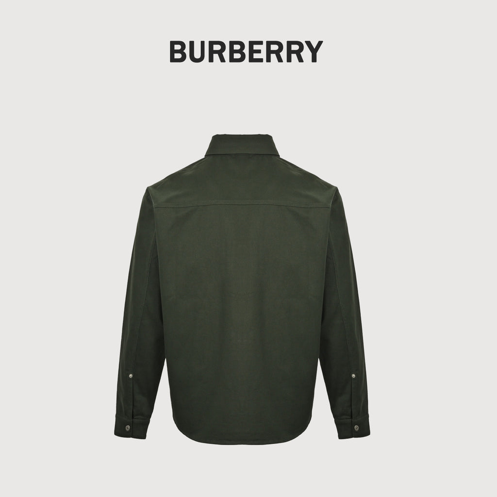 Burberry 25SS Shield Logo Spread Collar Denim Shirt Jacket — Olive