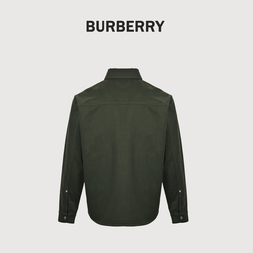 Burberry 25SS Shield Logo Spread Collar Denim Shirt Jacket — Olive