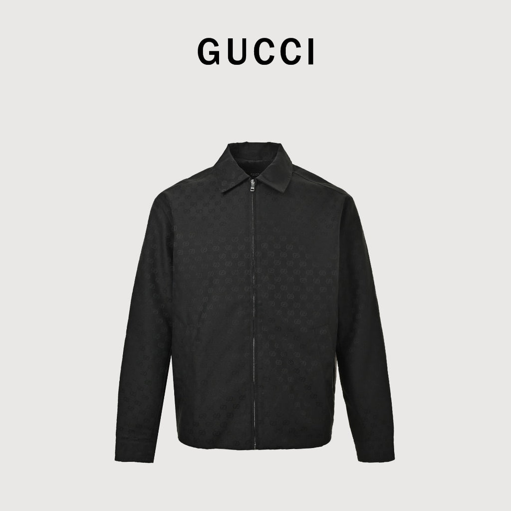 Gucci GUC All-Over GG Jacquard Zip-Up Spread Collar Jacket — Dark Brown