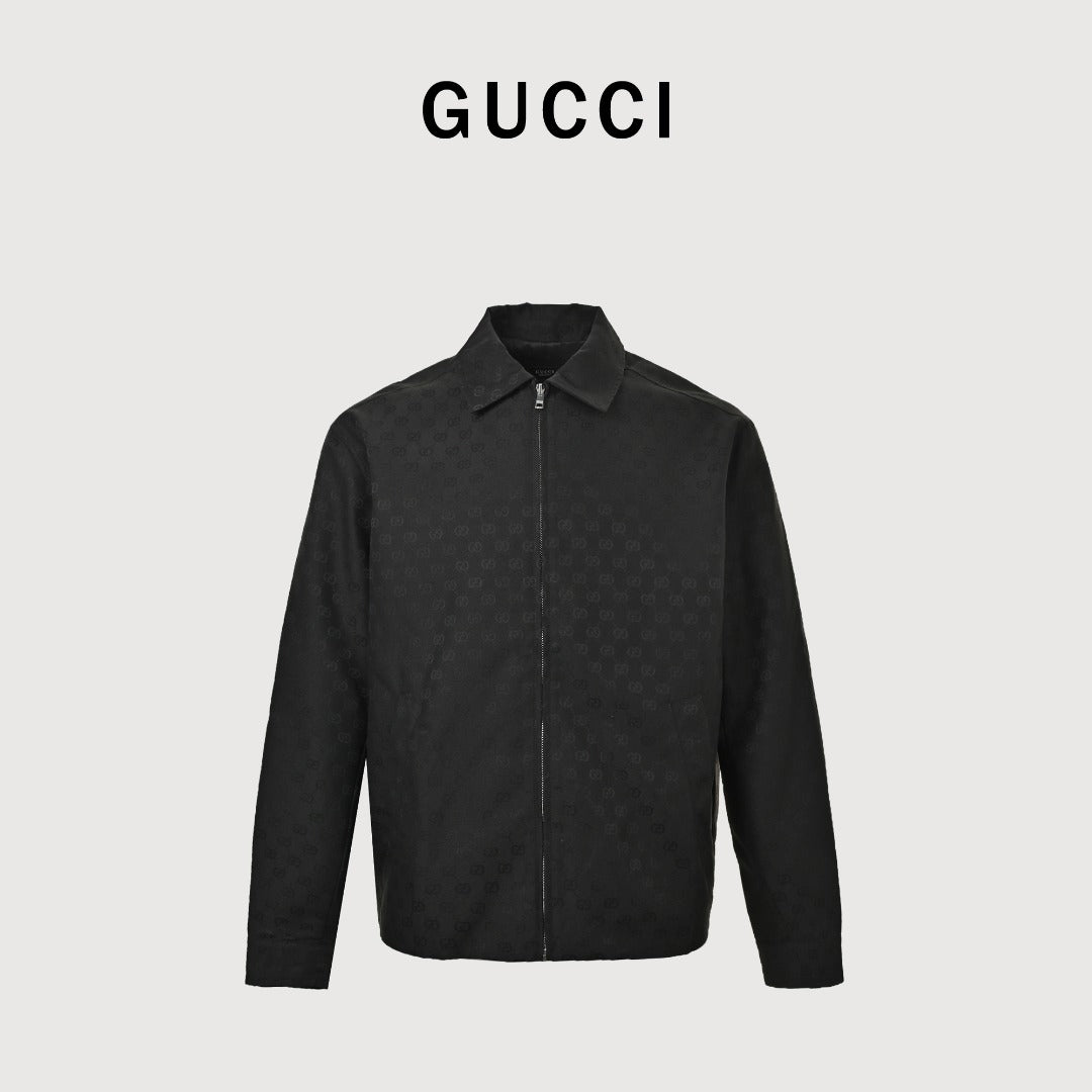 Gucci GUC All-Over GG Jacquard Zip-Up Spread Collar Jacket — Dark Brown