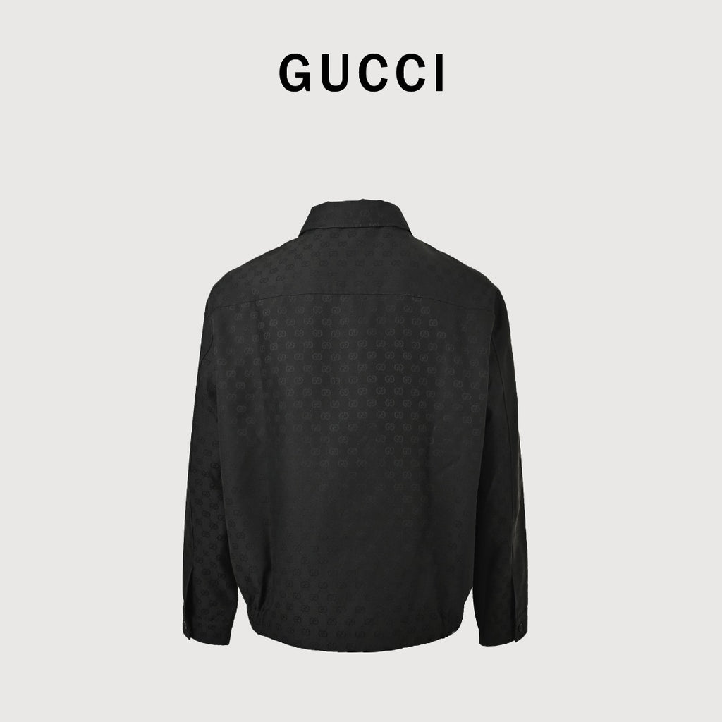 Gucci GUC All-Over GG Jacquard Zip-Up Spread Collar Jacket — Dark Brown