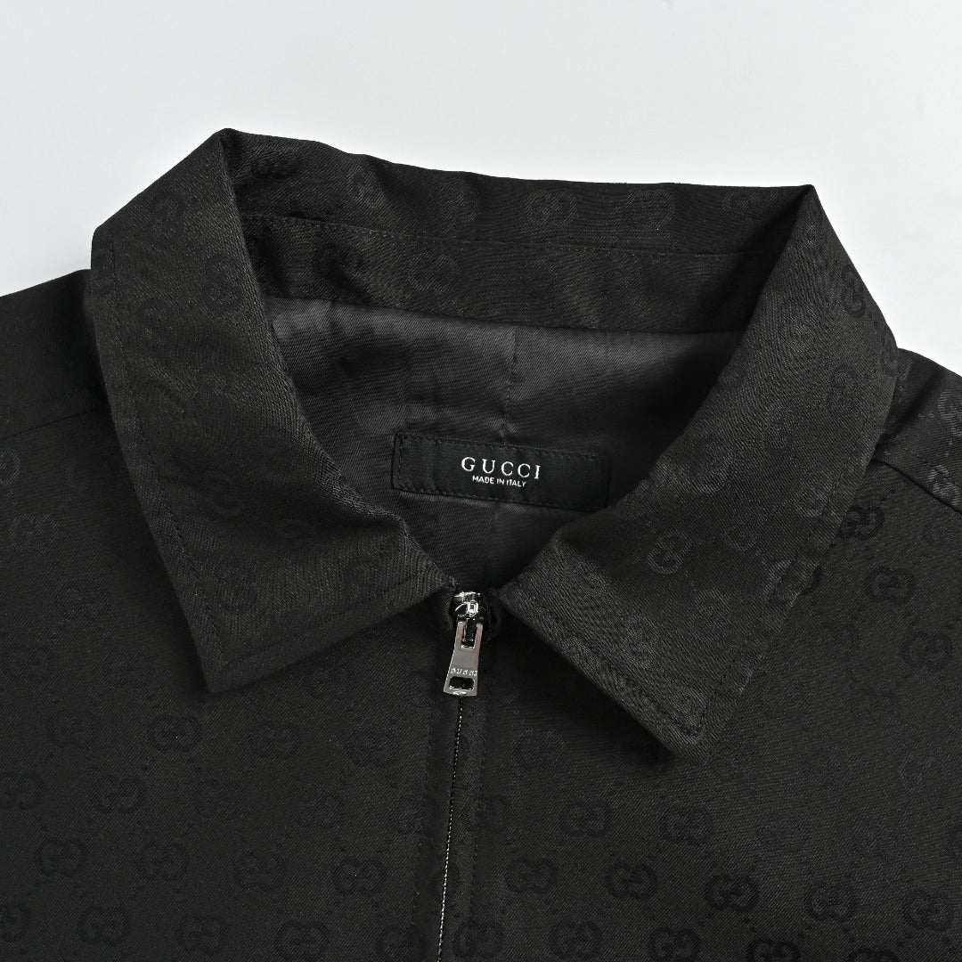 Gucci GUC All-Over GG Jacquard Zip-Up Spread Collar Jacket — Dark Brown