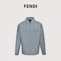 Fendi FF Monogram All-Over Sea Salt Blue Spread Collar Zip-Up Jacket