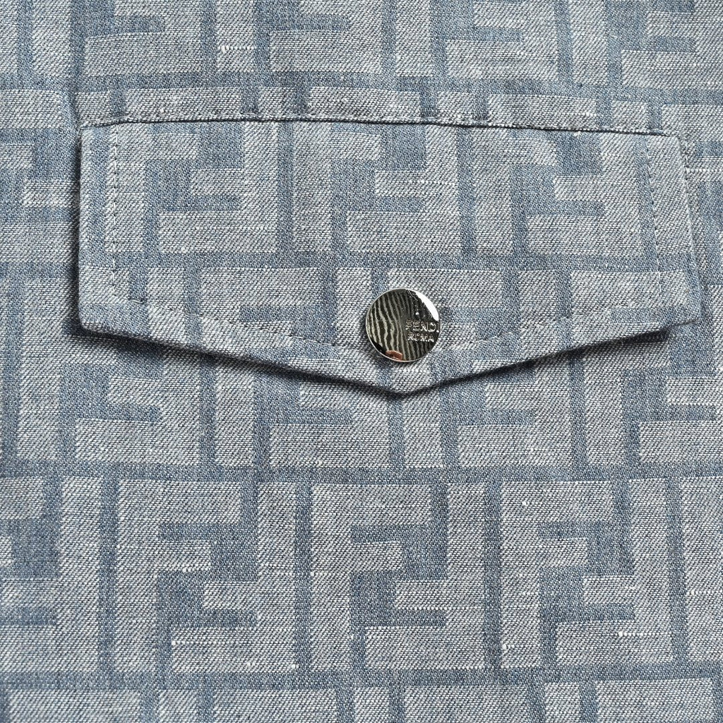 Fendi FF Monogram All-Over Sea Salt Blue Spread Collar Zip-Up Jacket