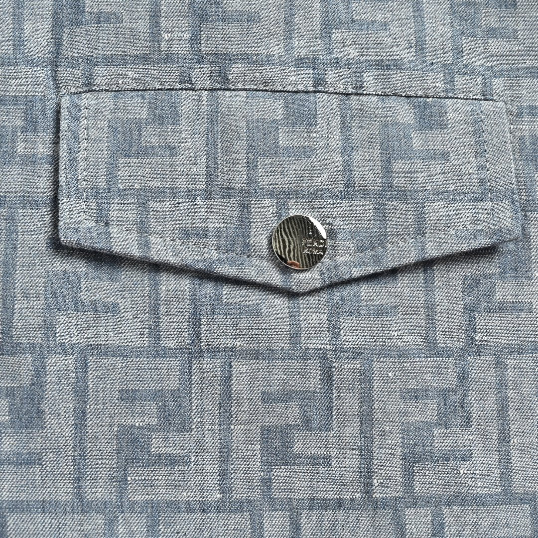 Fendi FF Monogram All-Over Sea Salt Blue Spread Collar Zip-Up Jacket