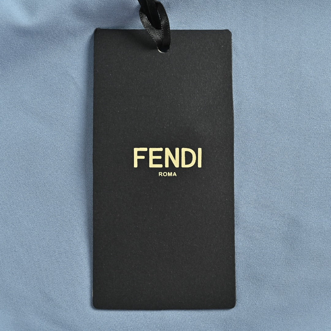 Fendi FF Monogram All-Over Sea Salt Blue Spread Collar Zip-Up Jacket