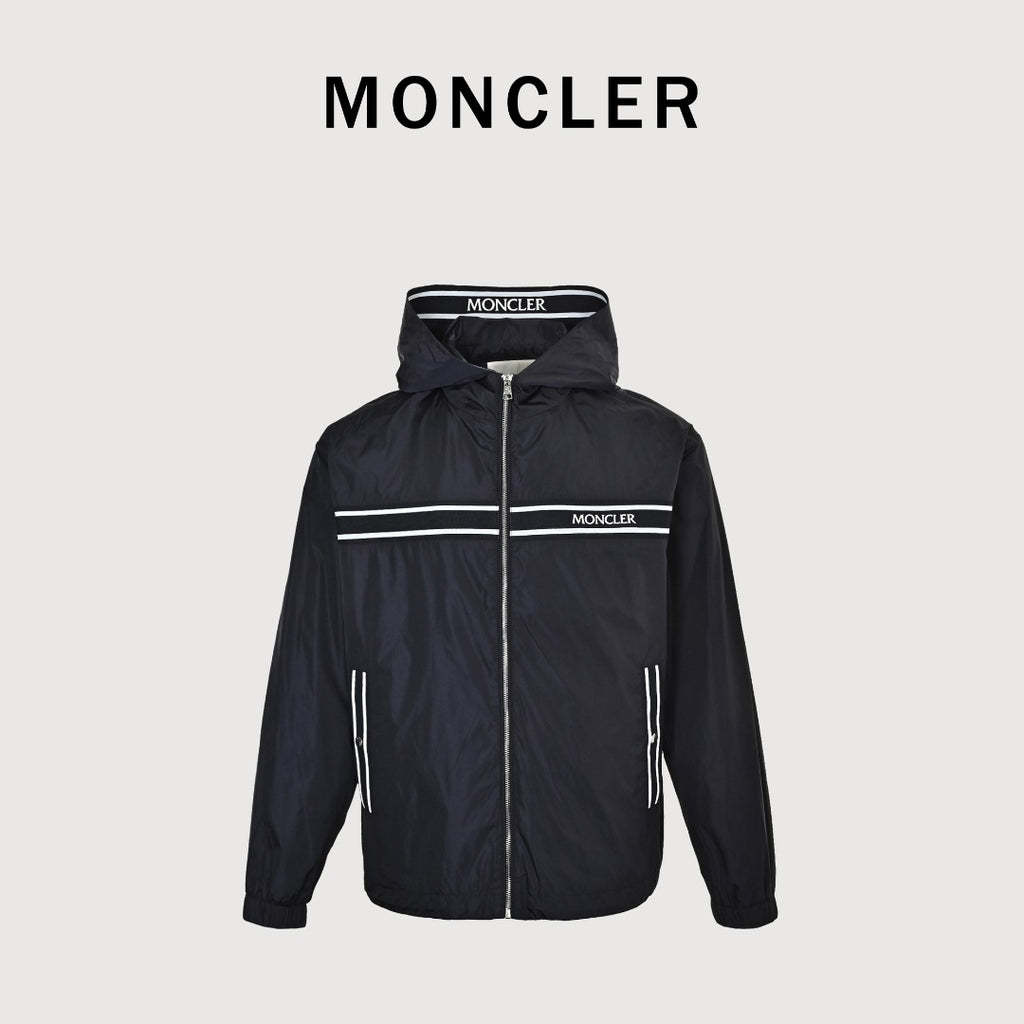 Moncler Chest Logo Embroidered Letter Tape Hooded Zip-Up Jacket