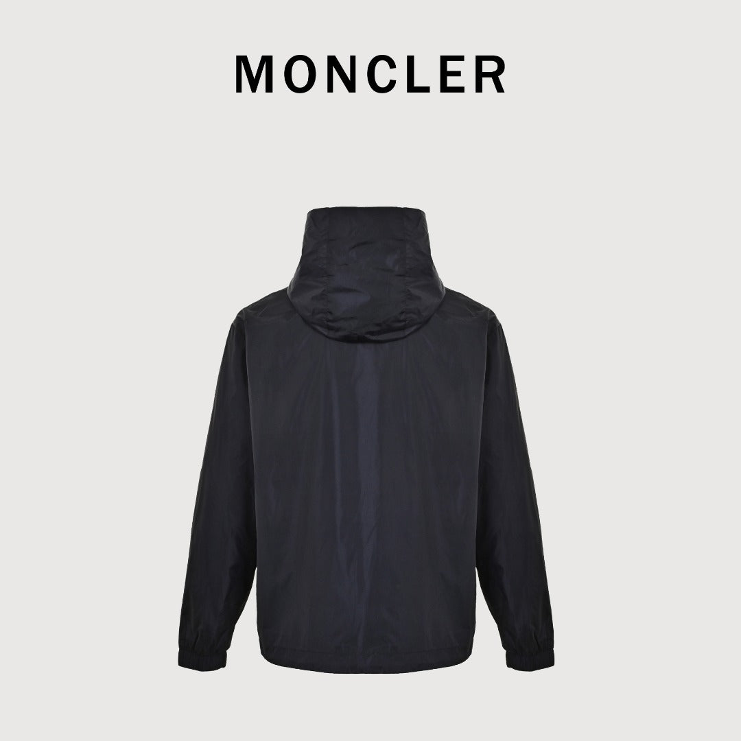 Moncler Chest Logo Embroidered Letter Tape Hooded Zip-Up Jacket