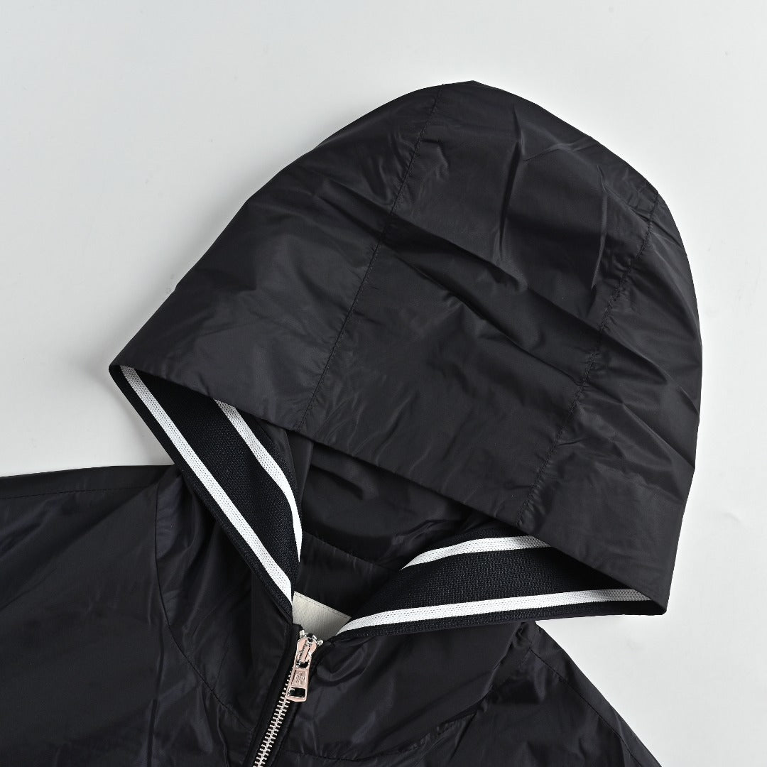 Moncler Chest Logo Embroidered Letter Tape Hooded Zip-Up Jacket